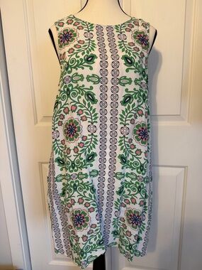 Tory Burch Sleeveless Floral Medallion Shift Dress - White & Green-M